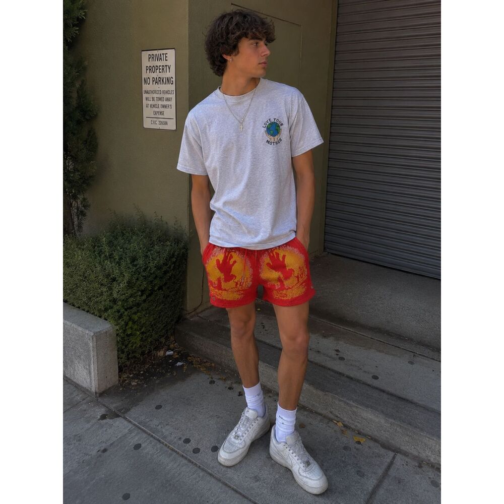 Valabasas Red Knit Graphic Shorts Men's Designer Streetwear Size M